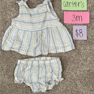 Carter's Blue and Yellow Striped Top and Bloomers Set, 3 months